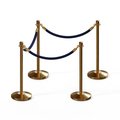 Montour Line Stanchion Post and Rope Kit Sat.Brass, 4 Crown Top 3 Dark Blue Rope C-Kit-4-SB-CN-3-PVR-DB-PB